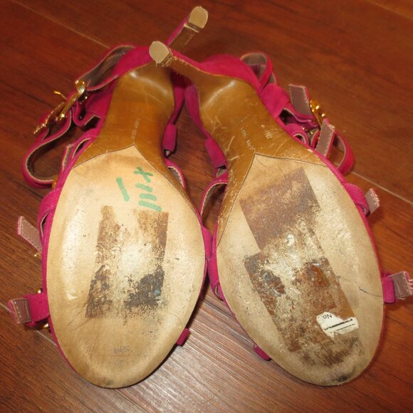 TABITHA SIMMONS Red Suede High Heel Buckle Design Sandals - Picture 12 of 14